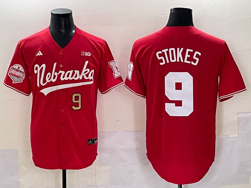 Men Nebraska Cornhuskers #9 Stokes Red 2025 Joint Name NCAA Jersey style 4->ncaa teams->NCAA Jersey